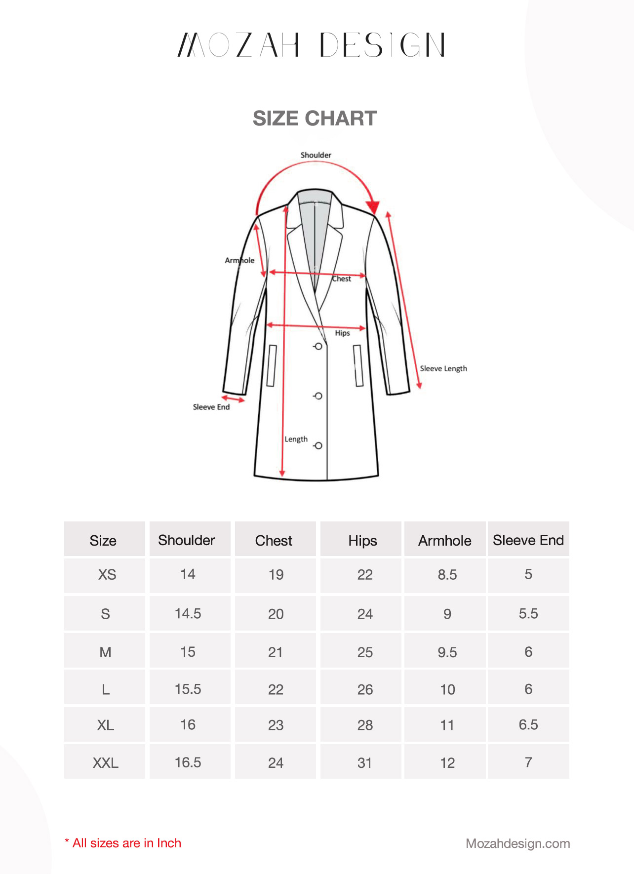 Mozah design qatari abaya and fashion designer size chart